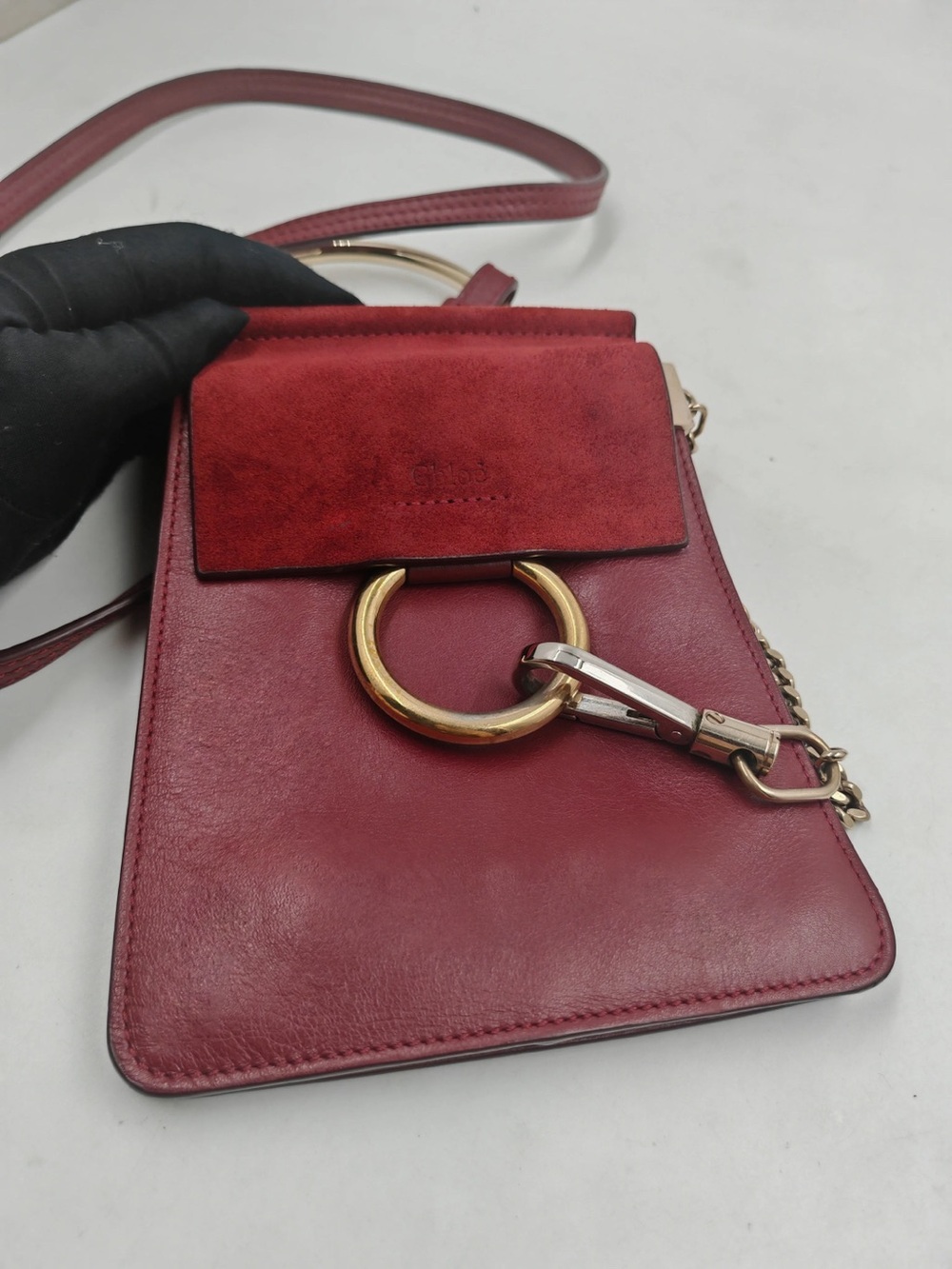 100% authentic Chloé Burgundy Leather Shoulder Bag with Gold Ring